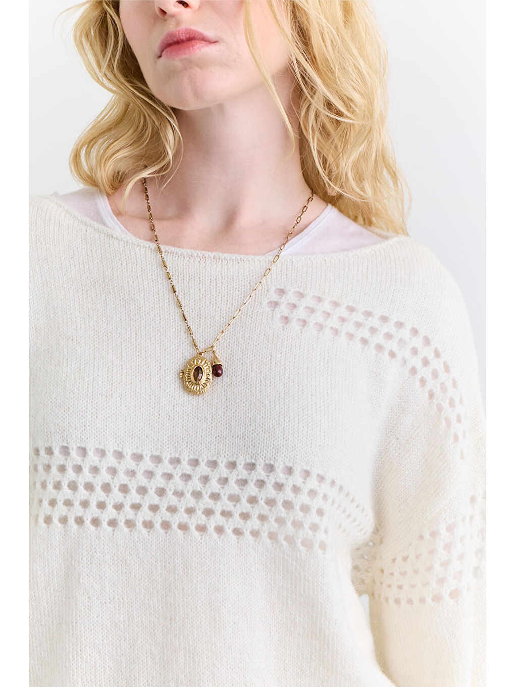 Ajur Örgü Triko Kazak Ekru-2