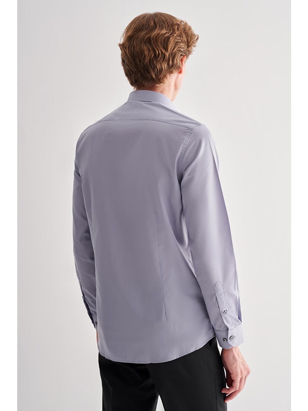 Koyu Gri Yarım İtalyan Yaka Uzun Kol Slim Fit Pamuklu Gömlek 1004255180-4