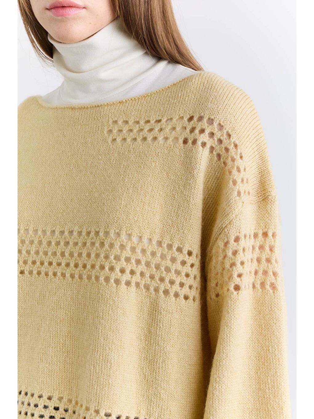 Ajur Örgü Triko Kazak Sarı-3