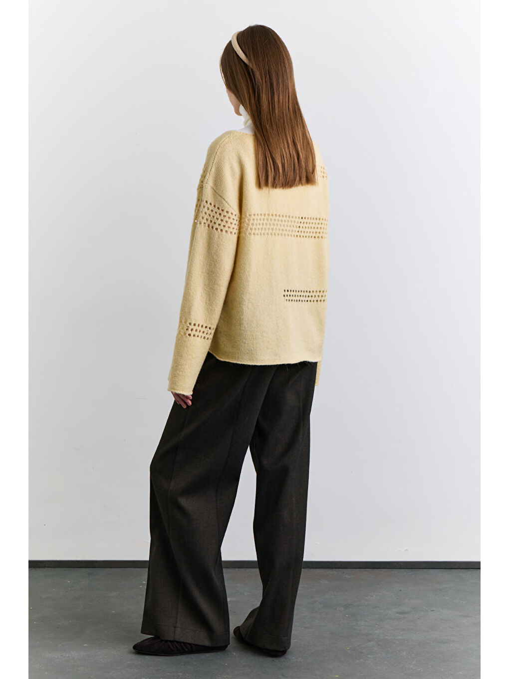 Ajur Örgü Triko Kazak Sarı-4