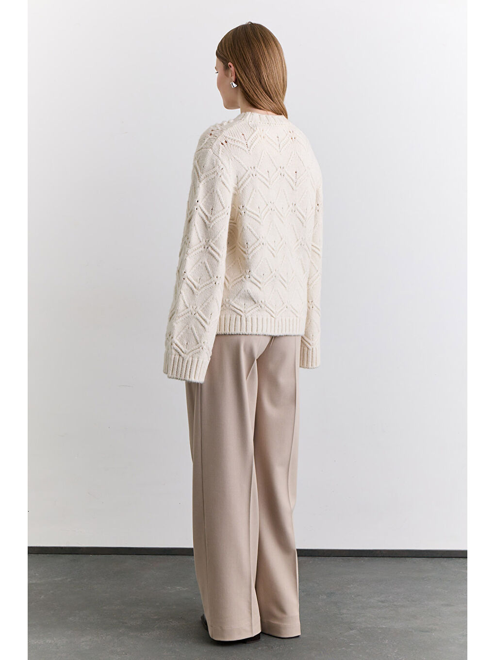 Ajur Örgü Kazak Ekru-1