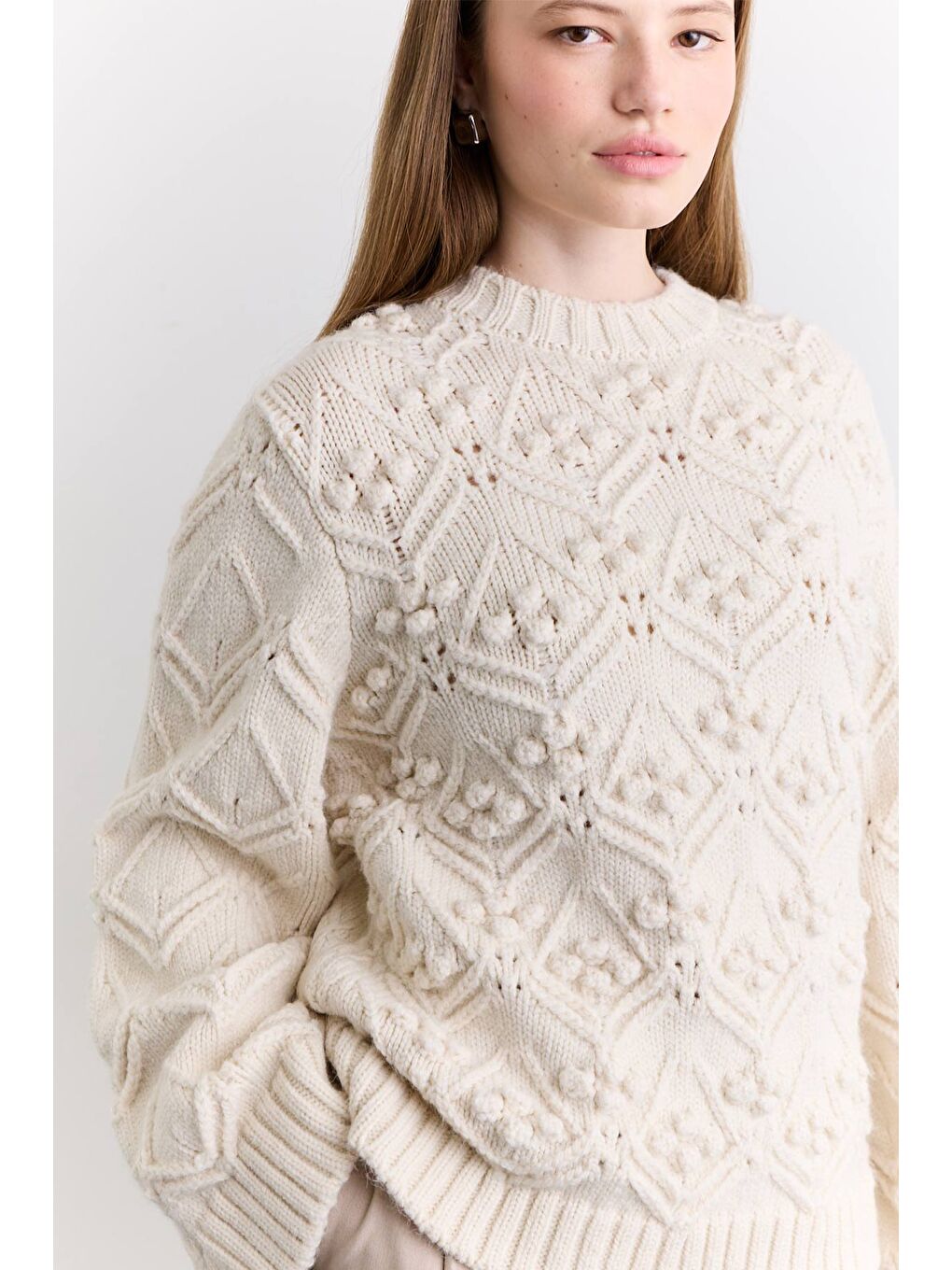 Ajur Örgü Kazak Ekru-2