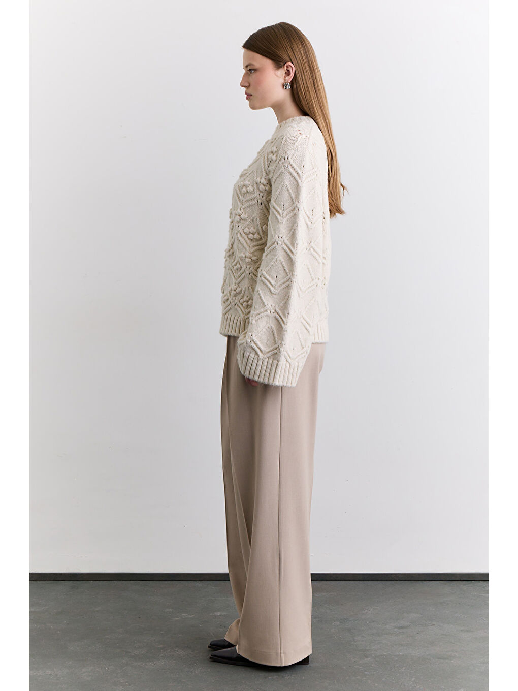 Ajur Örgü Kazak Ekru-6