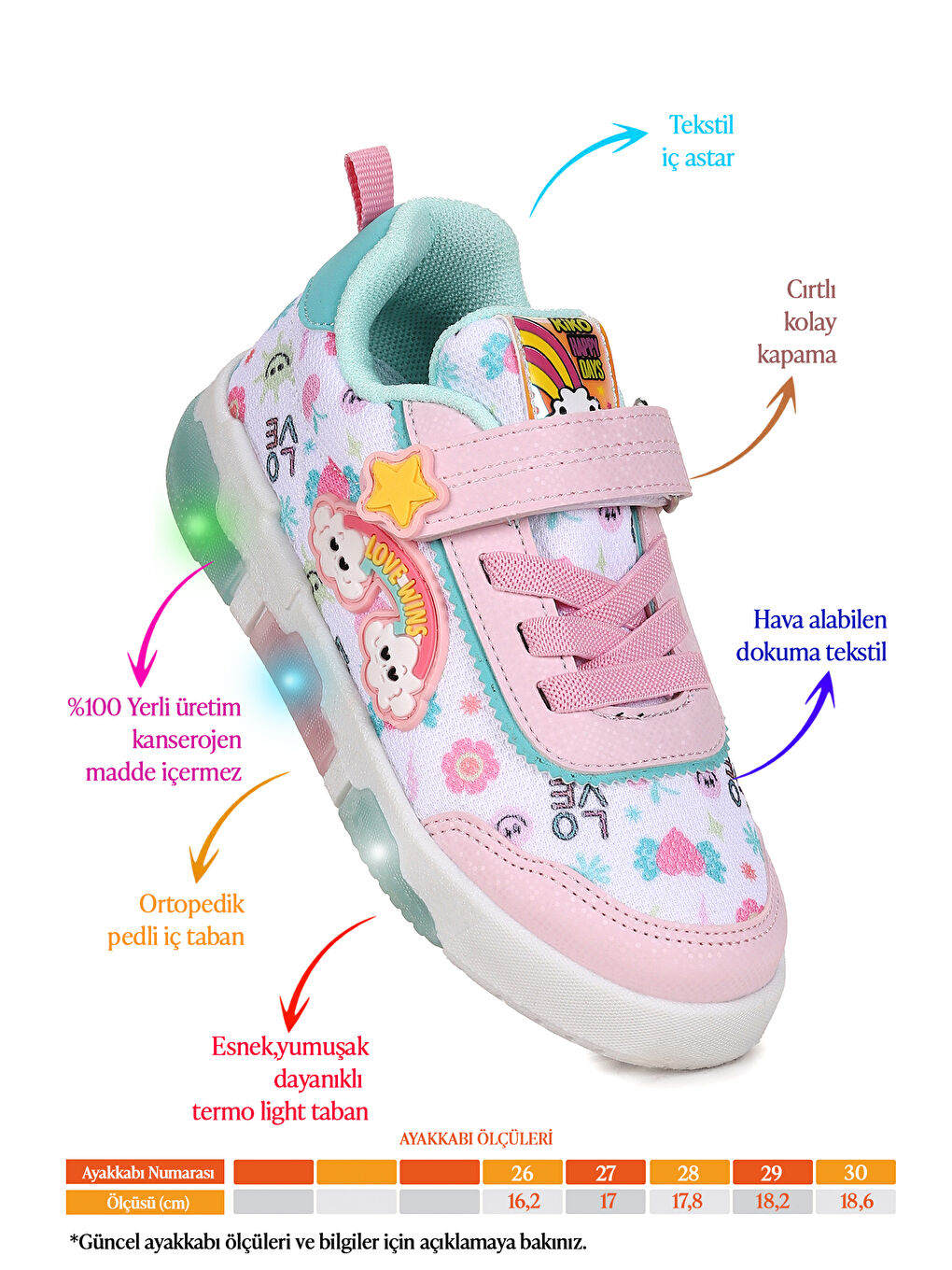 Pembe Bulut Cırtlı Işıklı Kız Çocuk Günlük Spor Ayakkabı-1