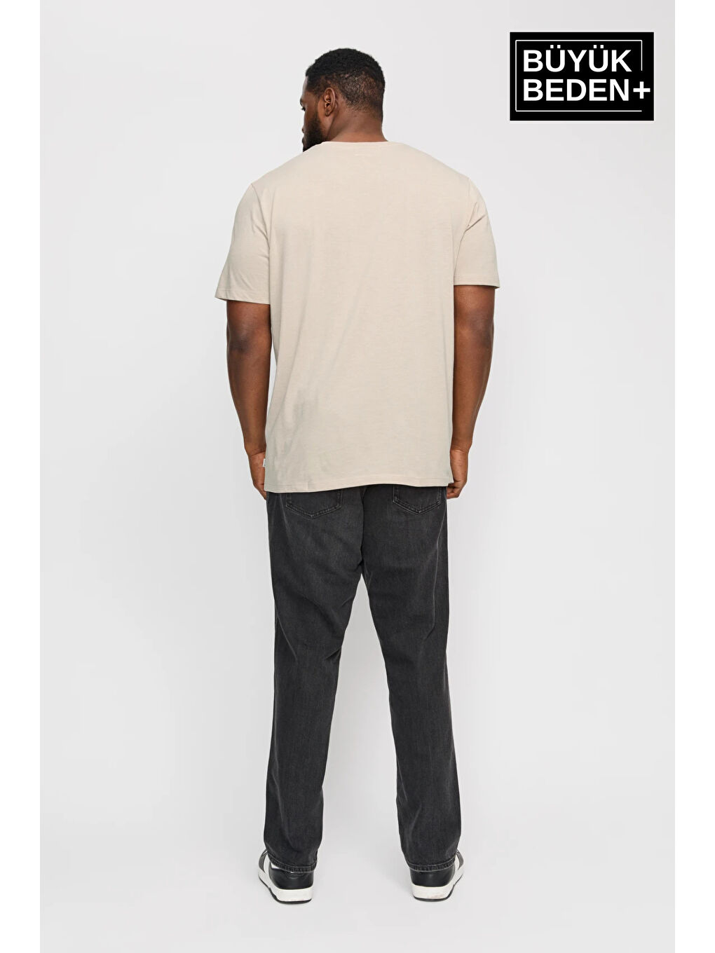 Bej Erkek Büyük Beden La Vie Est Belle Baskılı Bisiklet Yaka Tişört SPR25BT910