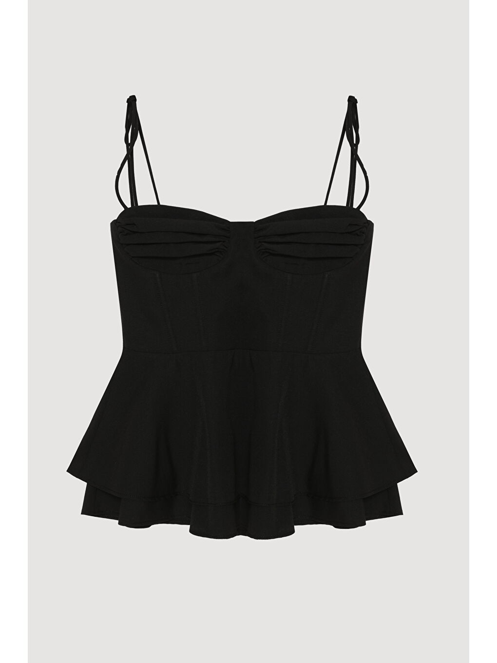 Balenli Bağlama İp Askılı Bluz Siyah-1