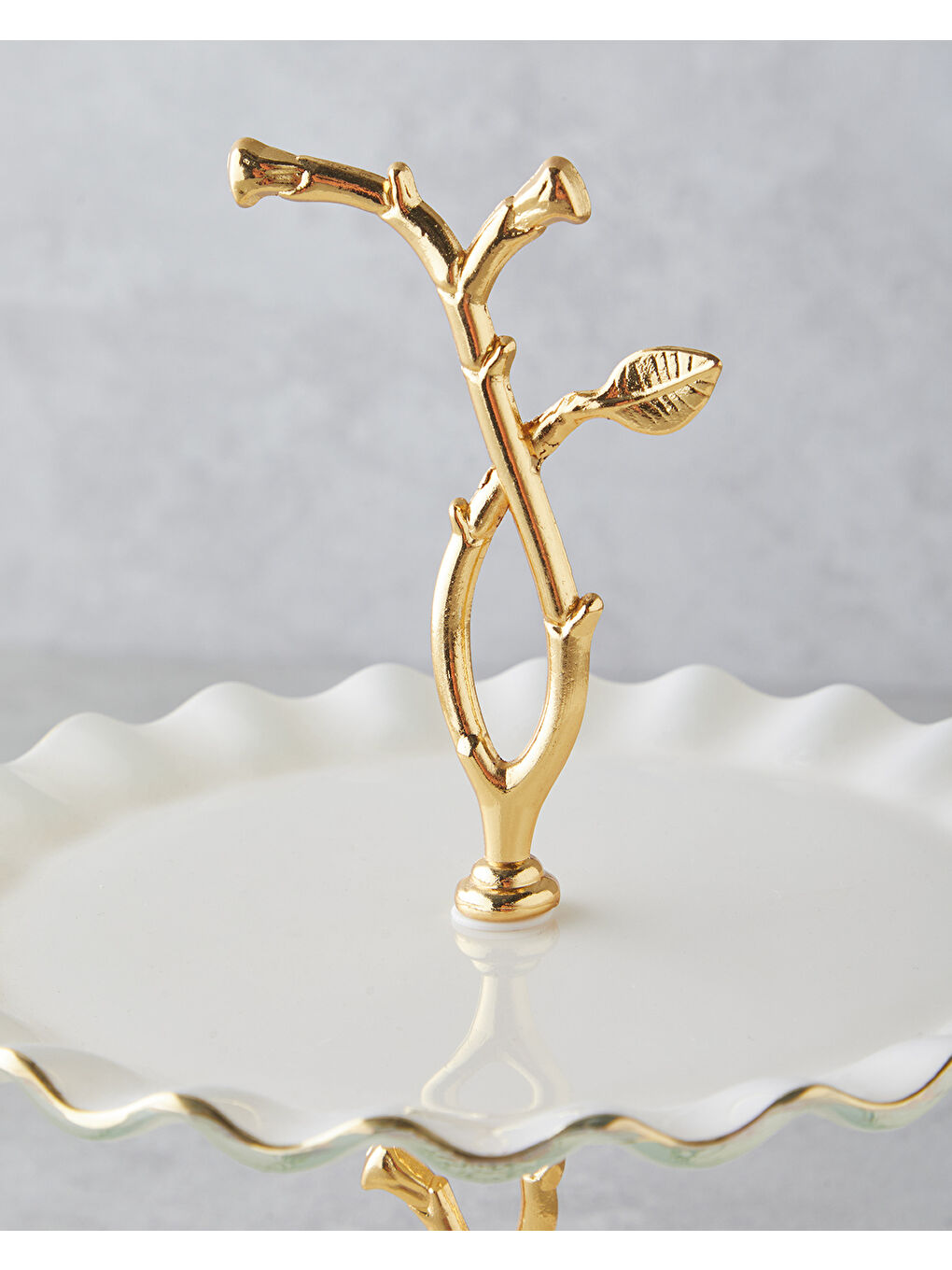 Sarı Lustre Cam Katlı Servis 20+26 cm Krem-Gold-1