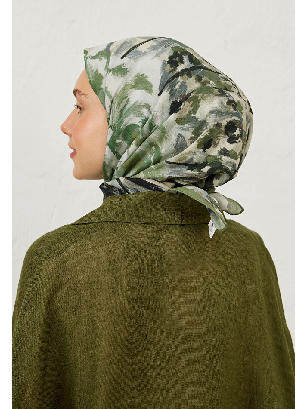 Yeşil Sprıng Flora Desen Pamuk Vual Eşarp Çağla-3