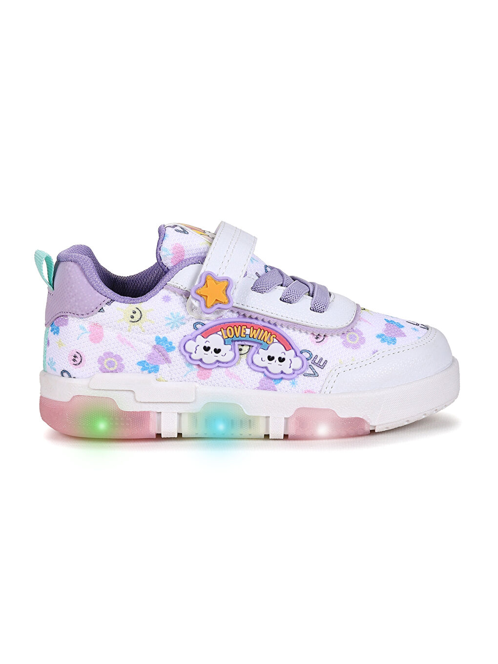 Beyaz Bulut Cırtlı Işıklı Kız Çocuk Günlük Spor Ayakkabı-3