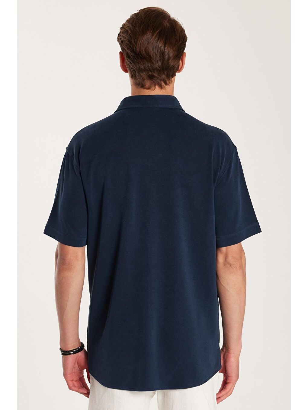 Erkek Relax Fit Premium Seri Modal Örme Kumaş Rahat Kullanım Kısa Kollu Spor Lacivert Gömlek-4