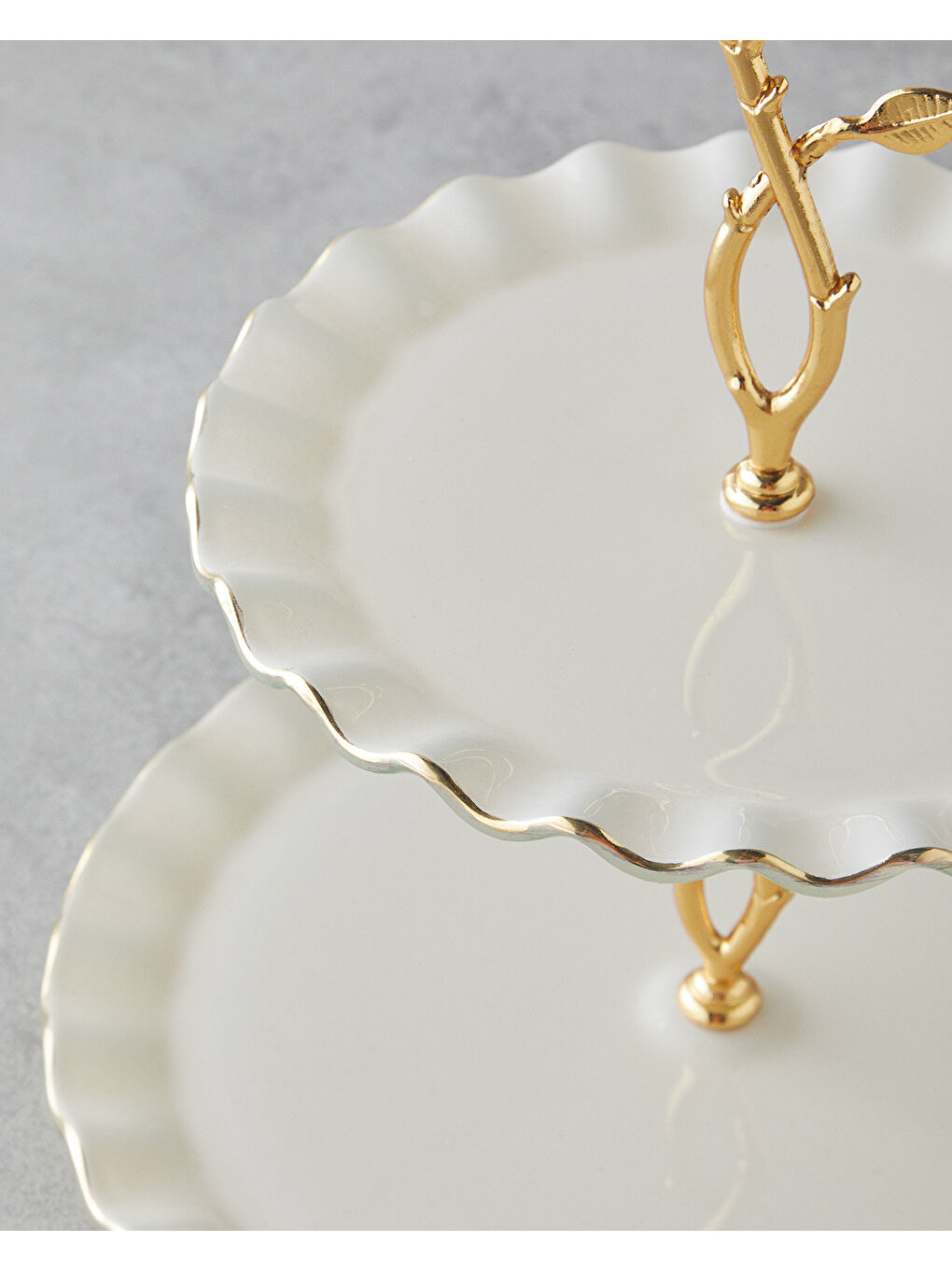 Sarı Lustre Cam Katlı Servis 20+26 cm Krem-Gold-2