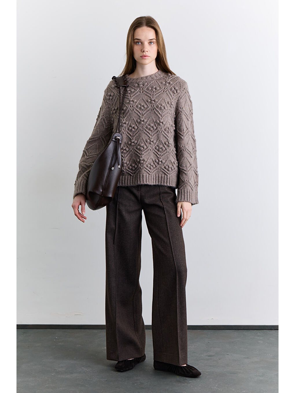 Bej Ajur Örgü Kazak Vizon