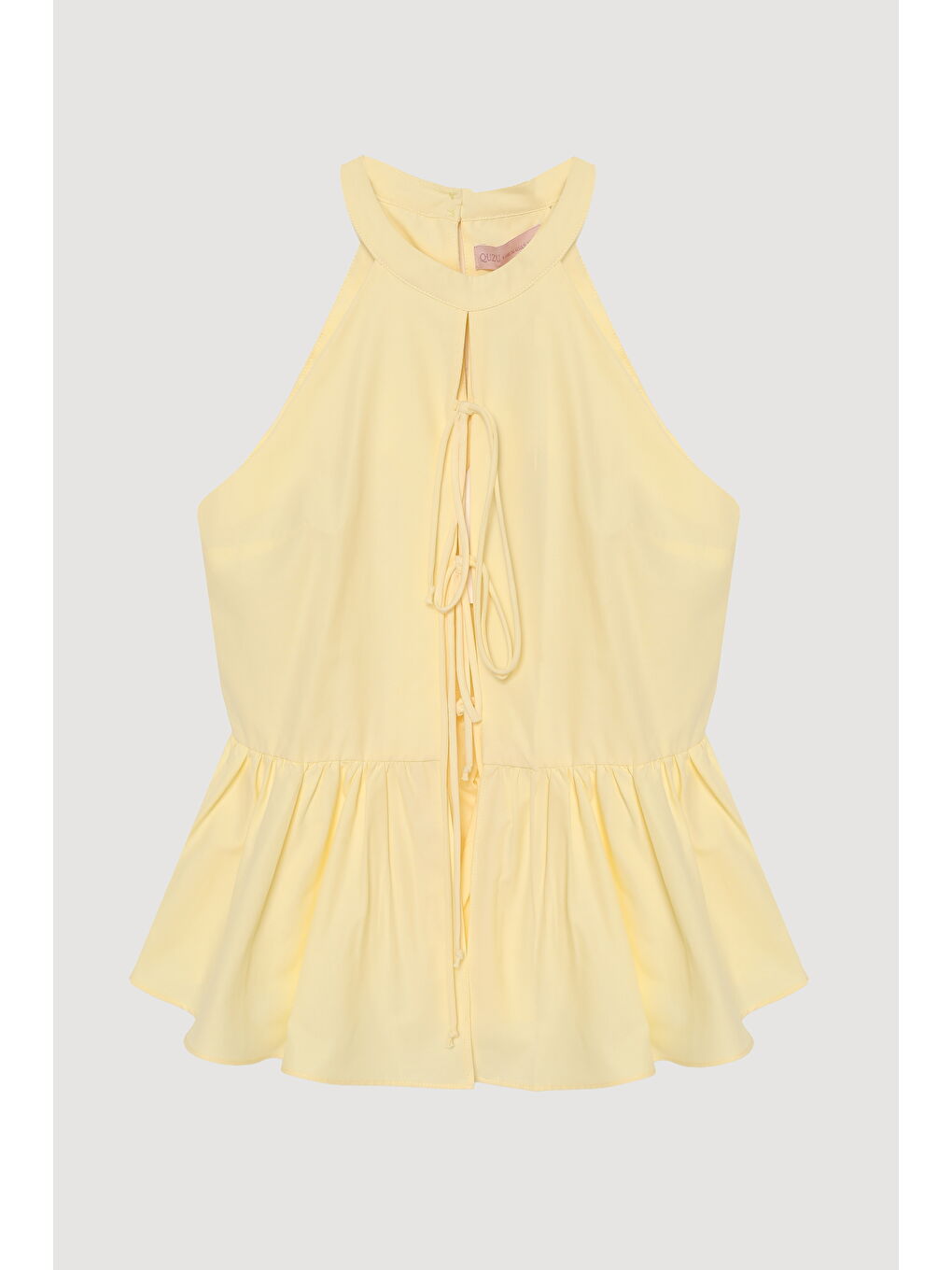 Önü Bağcıklı Halter Yaka Bluz Sarı-1