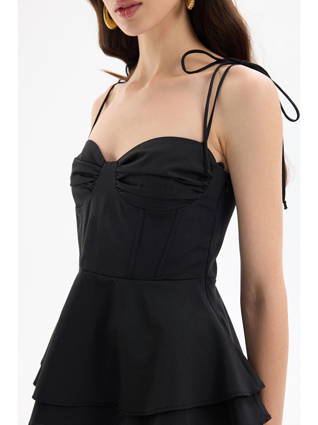 Balenli Bağlama İp Askılı Bluz Siyah-3