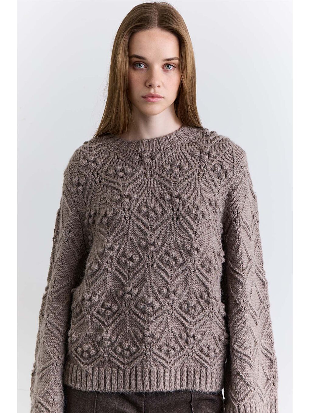 Bej Ajur Örgü Kazak Vizon-1