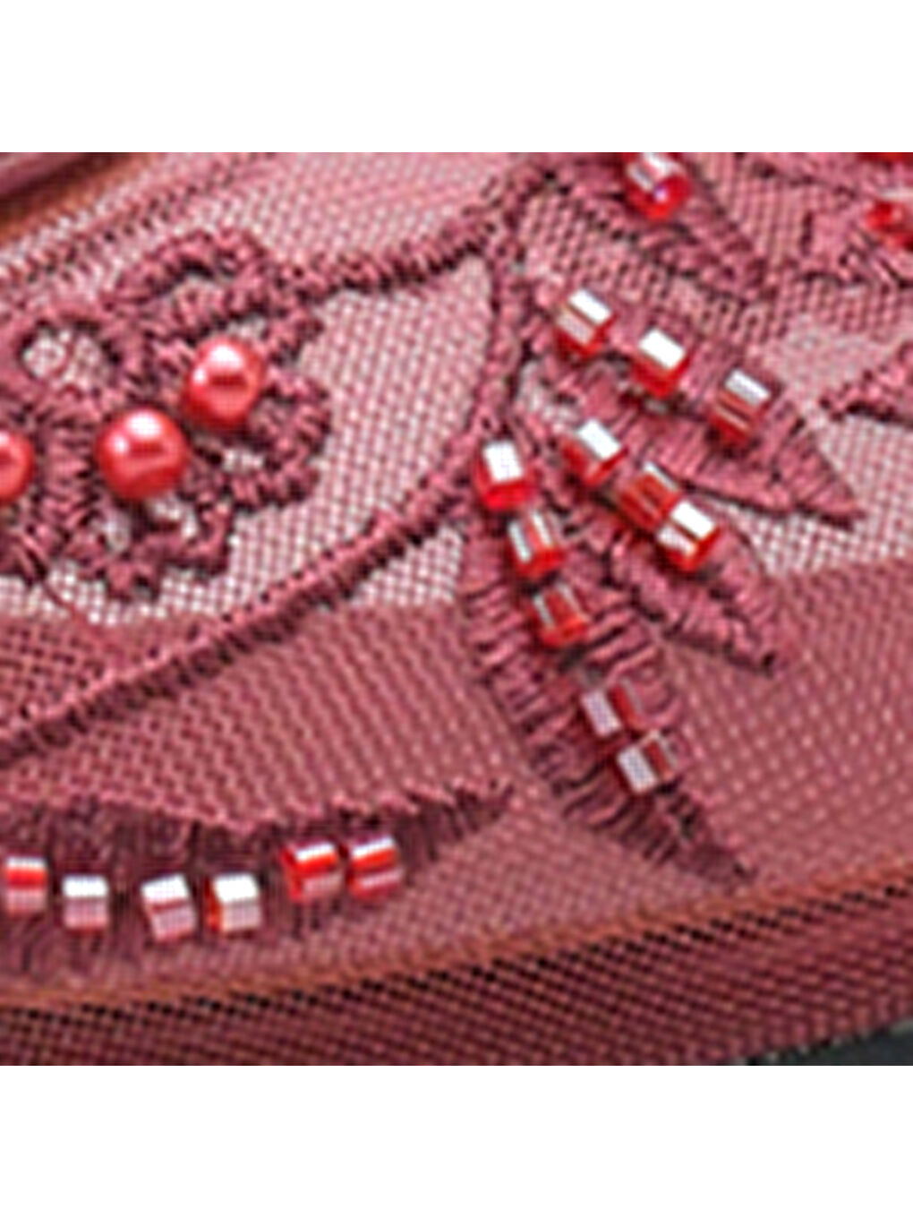 Bordo Mathilde Dantelli Fileli Nakışlı Kadın Babet-6