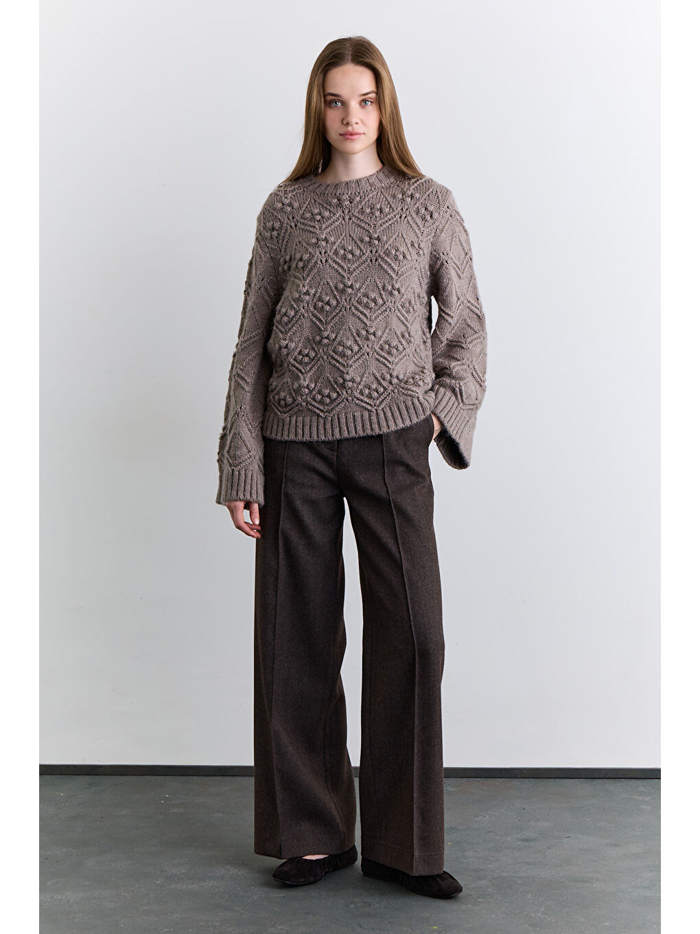 Bej Ajur Örgü Kazak Vizon-2