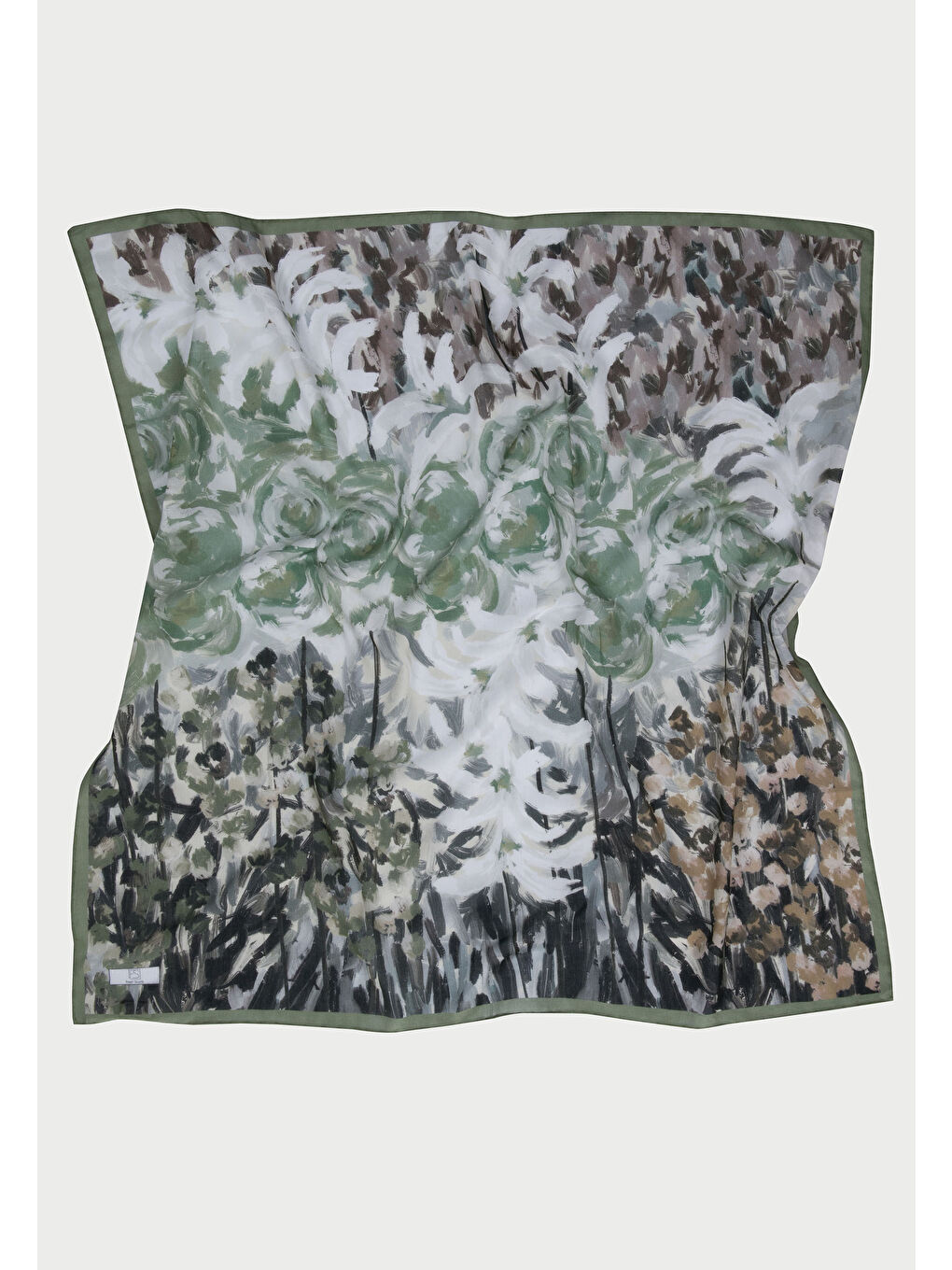 Yeşil Sprıng Flora Desen Pamuk Vual Eşarp Çağla-4