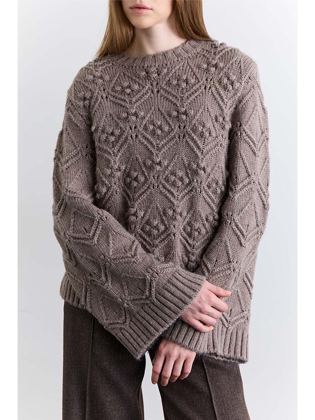 Bej Ajur Örgü Kazak Vizon-4