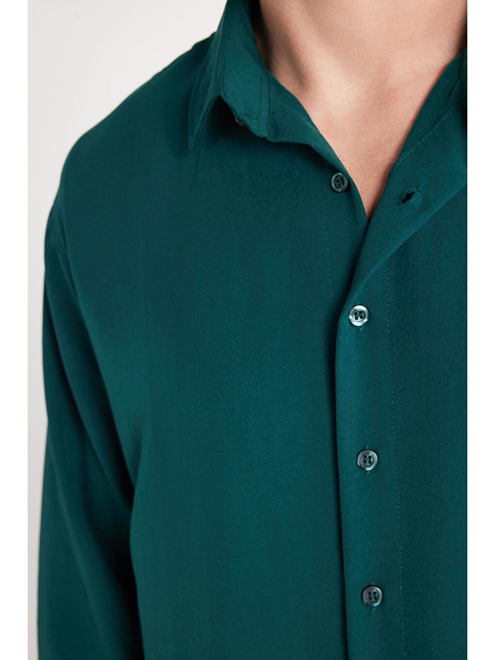 Oversize Mevsimlik Keten Dokulu Bol Kalıp Uzun Kollu Rahat Kullanım Erkek Yeşil Gömlek-2