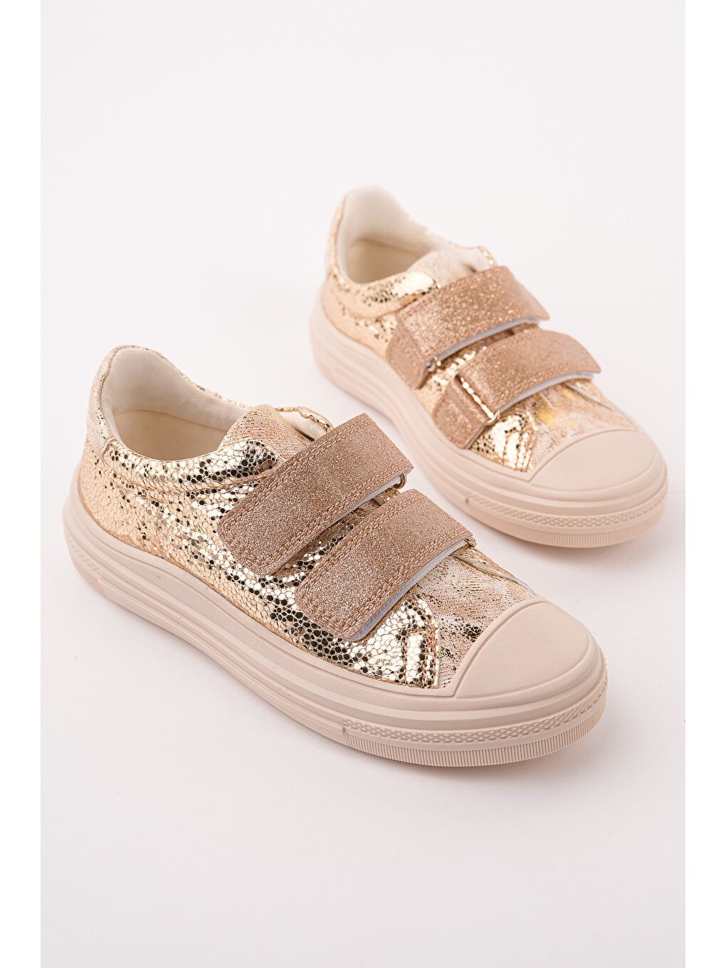 Sarı ORİELLA Kız Çocuk Cırt Cırtlı Simli Günlük Sneaker Spor Ayakkabı