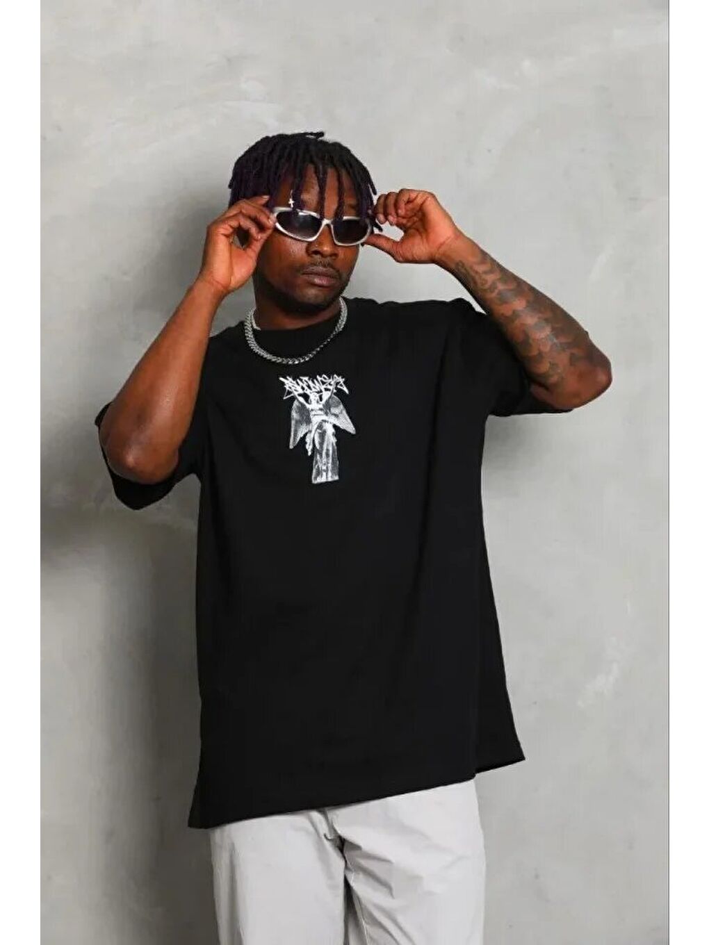 Siyah Erkek Baskılı Tişört-1