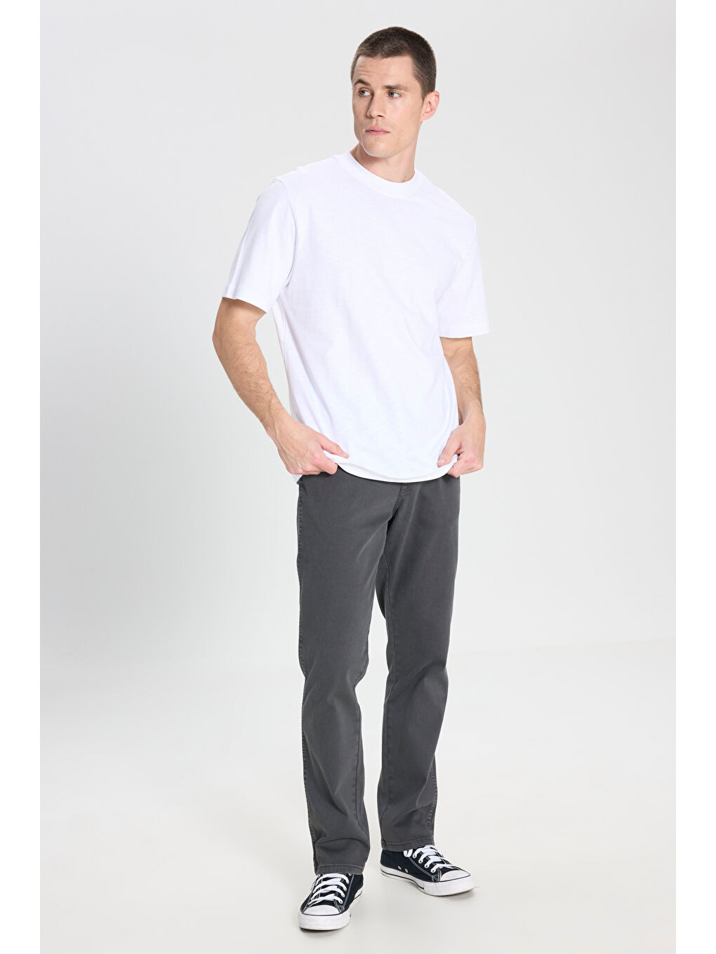 Regular Fit Normal Kesim Bisiklet Yaka %100 Pamuk Beyaz Tişört-3