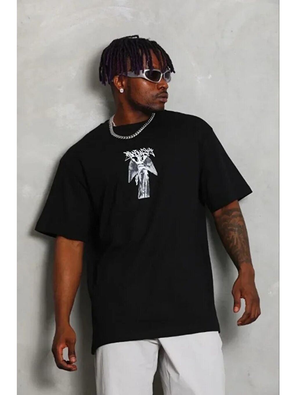 Siyah Erkek Baskılı Tişört-2