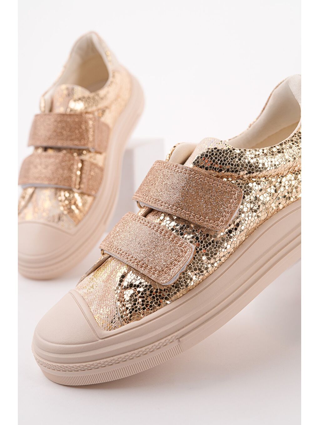 Sarı ORİELLA Kız Çocuk Cırt Cırtlı Simli Günlük Sneaker Spor Ayakkabı-2