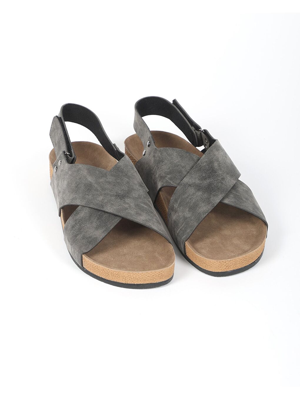 Antrasit Erkek Yazlık Çapraz Bantlı Arkası Cırtlı Terlik - VORN-1