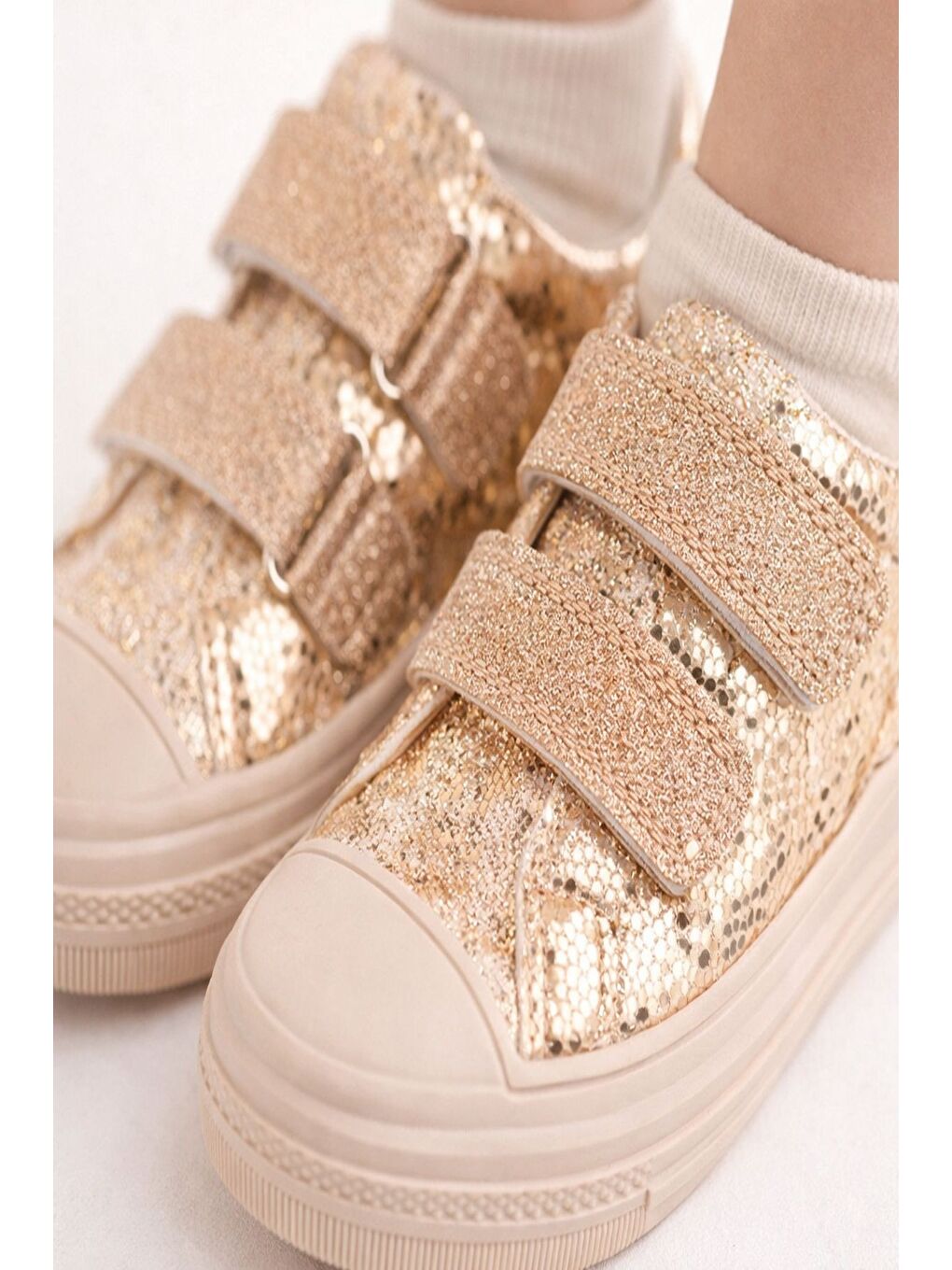 Sarı ORİELLA Kız Çocuk Cırt Cırtlı Simli Günlük Sneaker Spor Ayakkabı-5