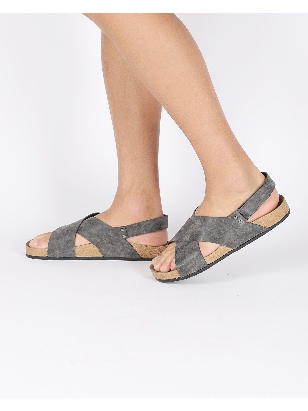 Antrasit Erkek Yazlık Çapraz Bantlı Arkası Cırtlı Terlik - VORN-3