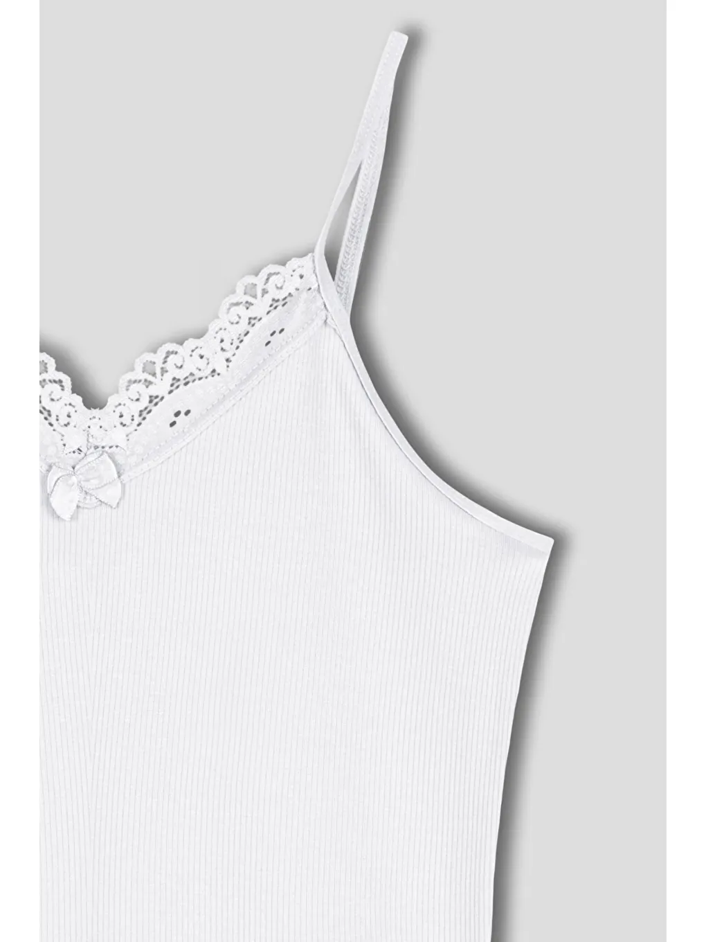 Beyaz Kaşkorse Yakası Dantel İnce Askılı Kadın Atlet-1