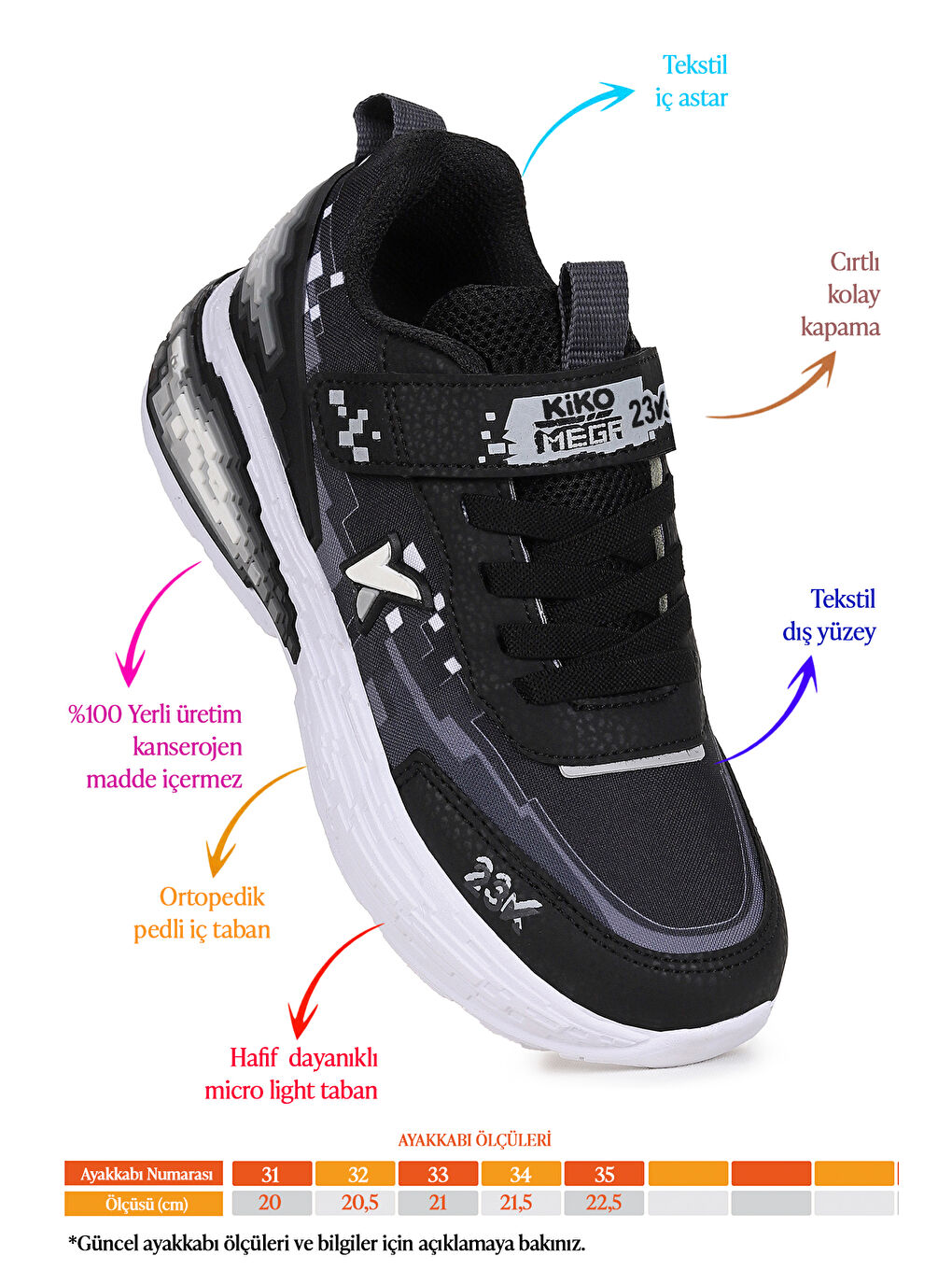 Siyah Craft Günlük Cırtlı Erkek Çocuk Spor Ayakkabı-1