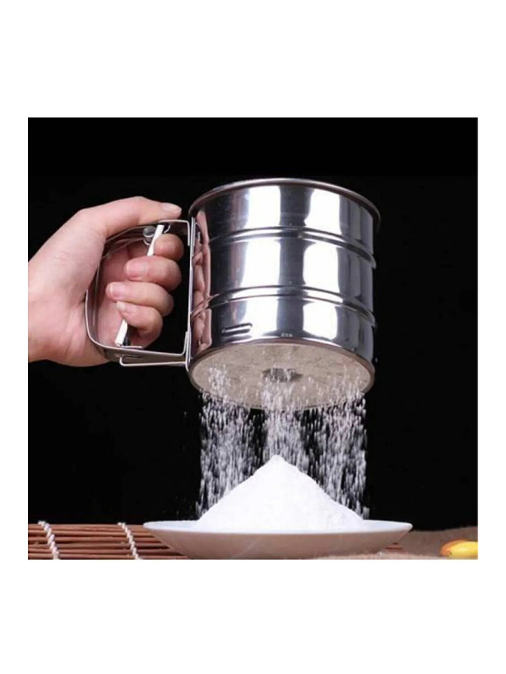 Gri Paslanmaz Çelik Un Eleği ve Doğal Bambu Ahşap Havan-5