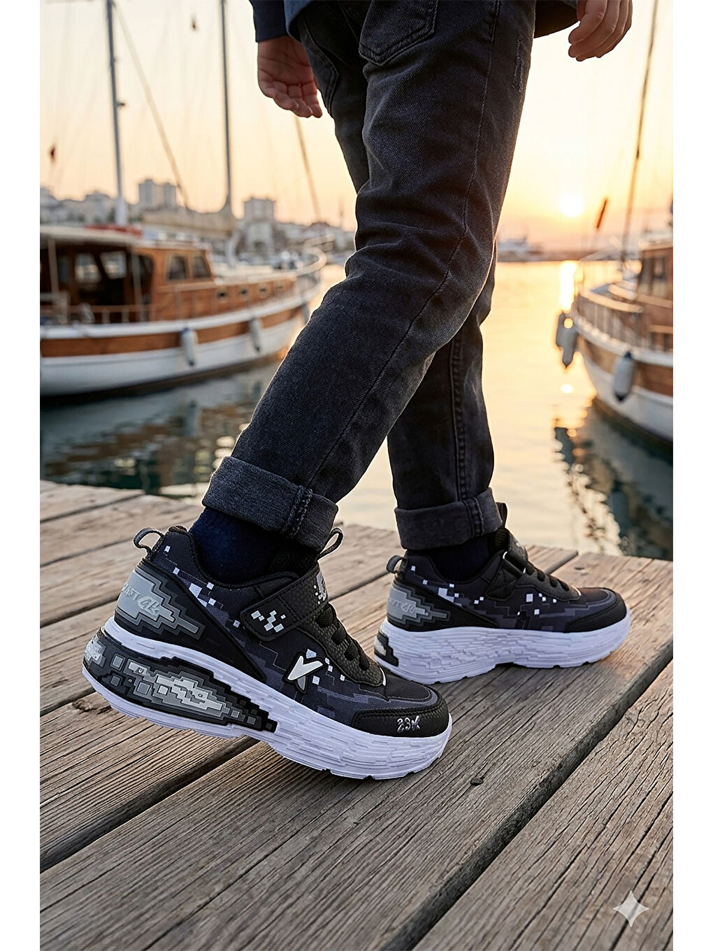 Siyah Craft Günlük Cırtlı Erkek Çocuk Spor Ayakkabı-2