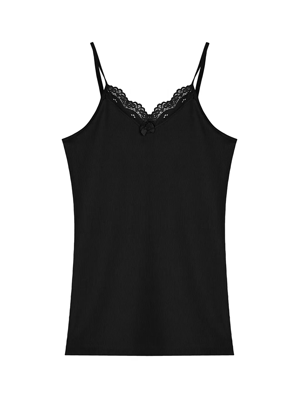 Siyah Kaşkorse Yakası Dantel İnce Askılı Kadın Atlet