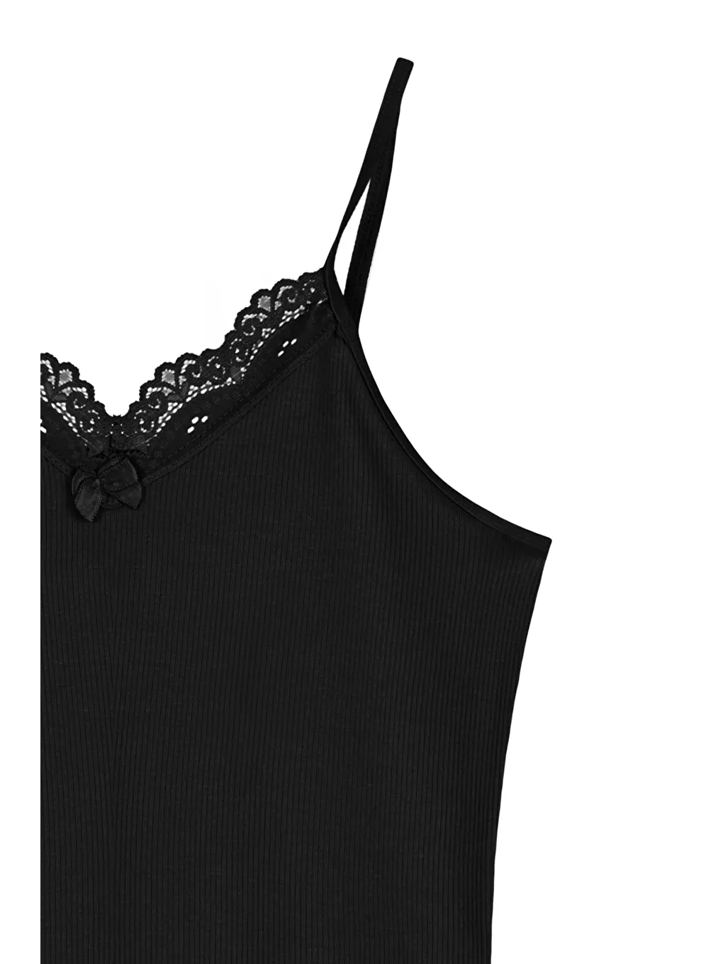 Siyah Kaşkorse Yakası Dantel İnce Askılı Kadın Atlet-1