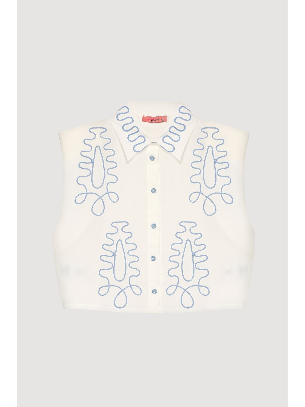 Etnik Motif Nakışlı Vatkalı Gömlek Ekru-1