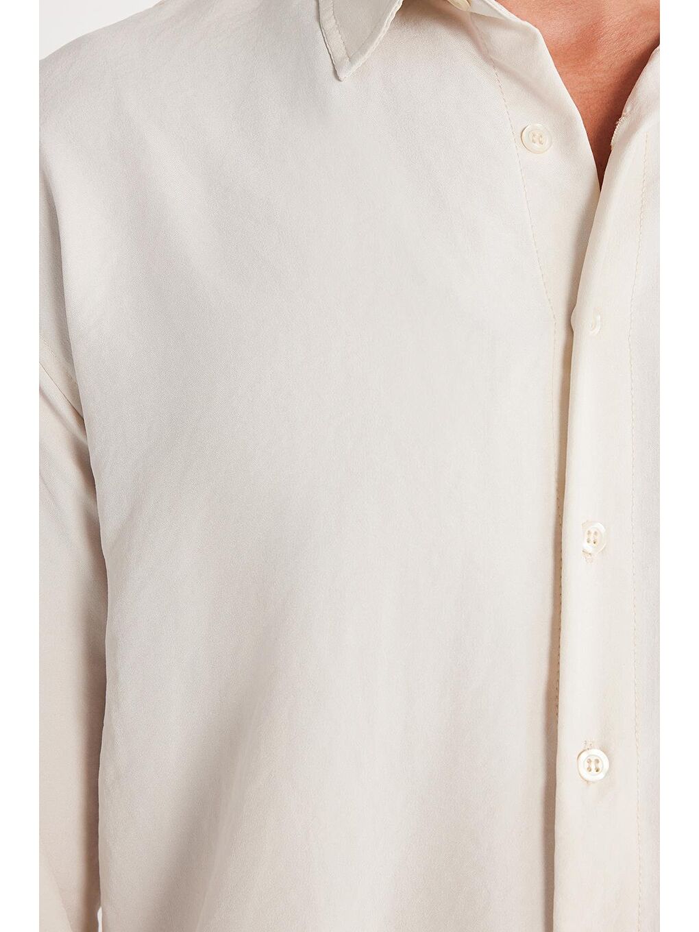 Bej Oversize Mevsimlik Keten Dokulu Bol Kalıp Uzun Kollu Rahat Kullanım Erkek Taş Gömlek-2