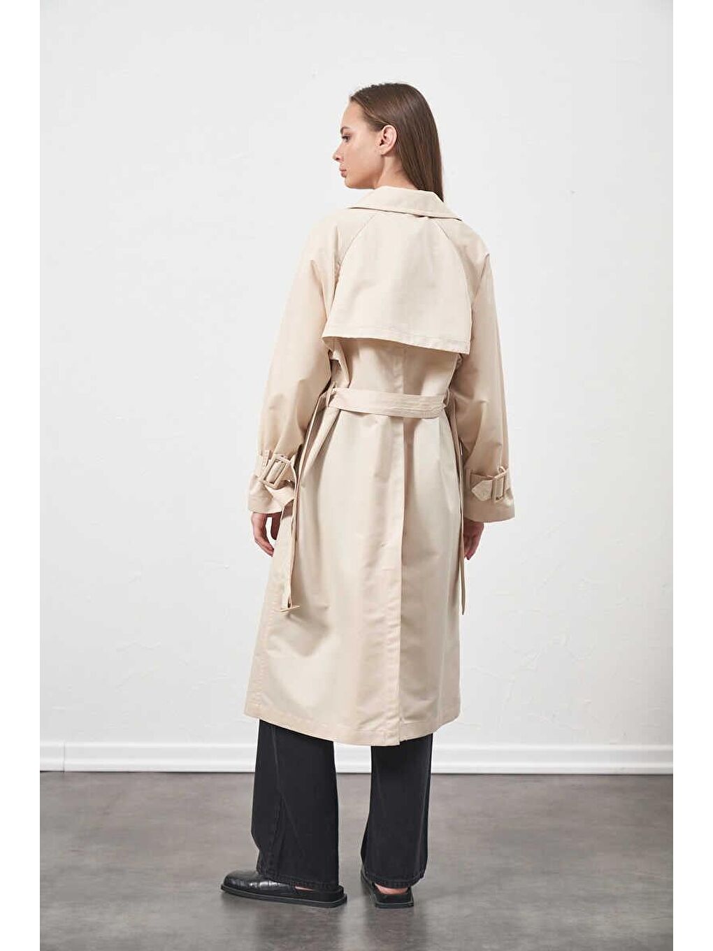 Tokalı Oversize Trenchcoat Ekru-8
