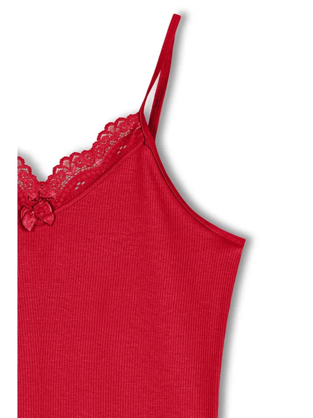 Kırmızı Kaşkorse Yakası Dantel İnce Askılı Kadın Atlet-1