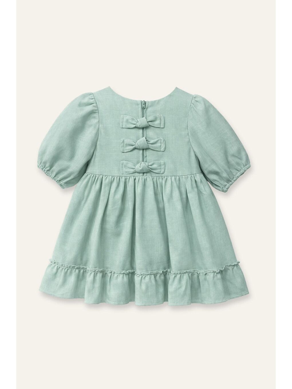 Yeşil Kız Çocuk Fiyonklu Elbise  - Mint-1
