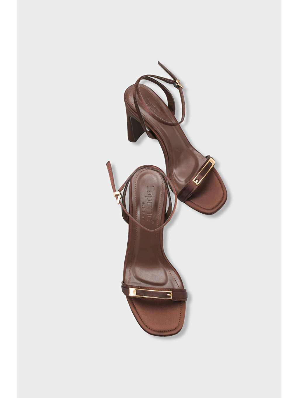 Kahverengi Bessy Kare Burunlu Yüksek Topuklu Metal Aksesuarlı Bilekten Bantlı Kadın Ayakkabı-5