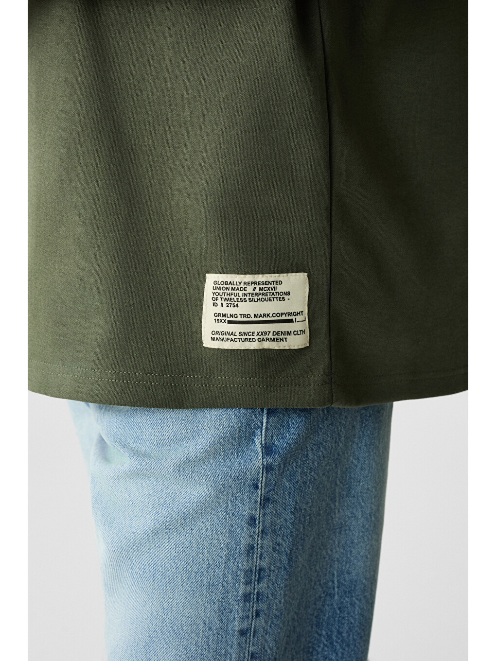 Haki JOEL Erkek %100 Organik Pamuklu Kalın Kumaşlı Özel Dokulu Etiket Detaylı Oversize HAKİ T-Shirt-5