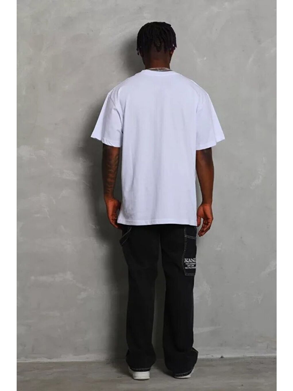 Unisex Oversize Düz Bisiklet Yaka T-Shirt - Beyaz-1