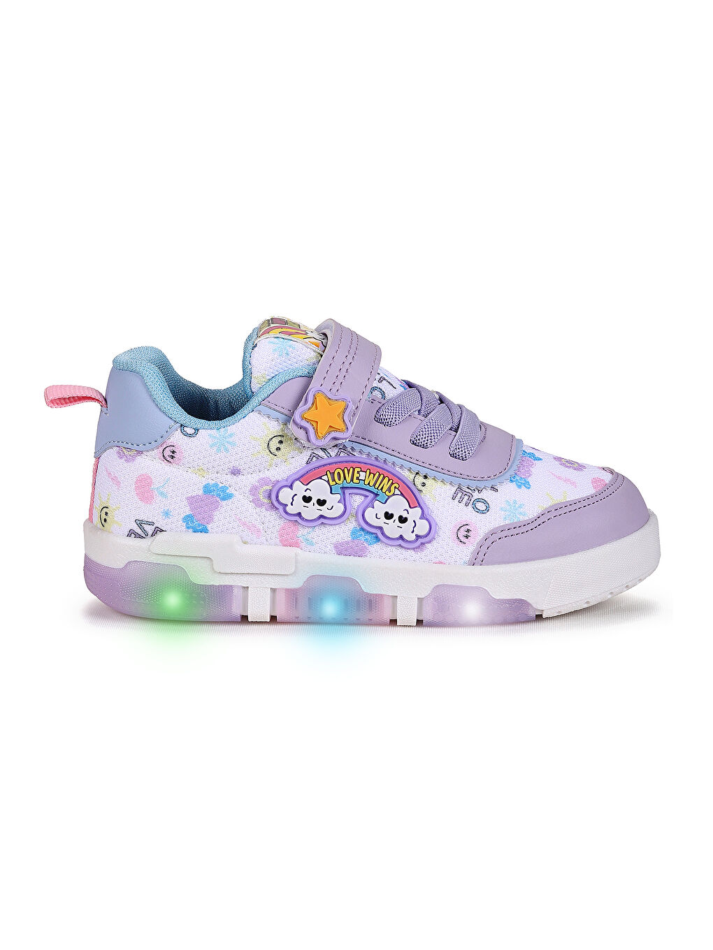 Lila Bulut Cırtlı Işıklı Kız Çocuk Günlük Spor Ayakkabı-3