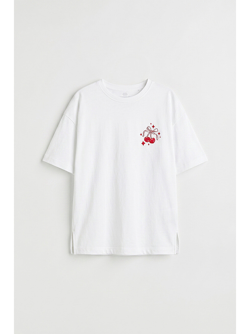 Beyaz Oversize Kısa Kollu Baskılı Kız Çocuk T-shirt - 75176