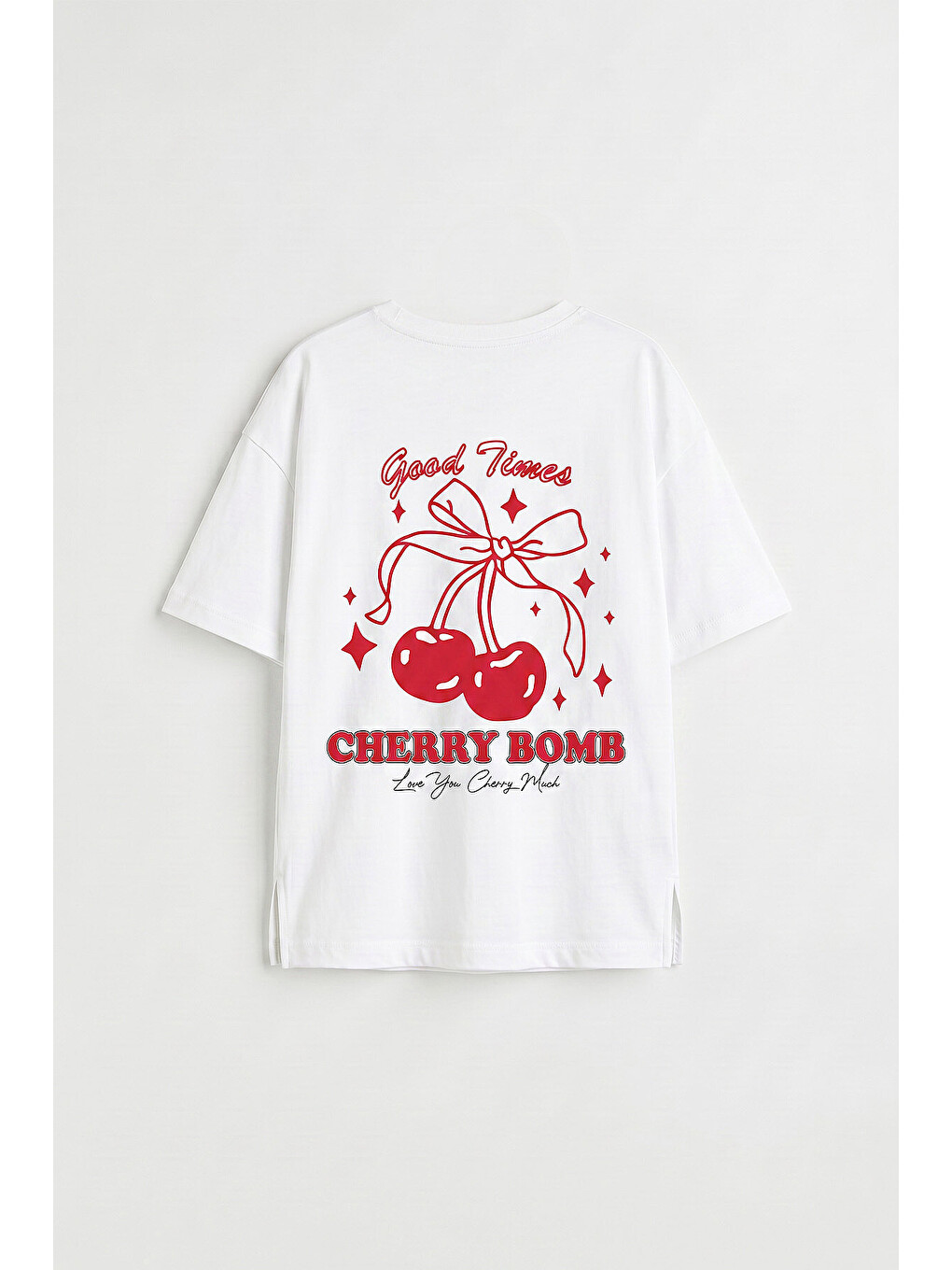 Beyaz Oversize Kısa Kollu Baskılı Kız Çocuk T-shirt - 75176-1