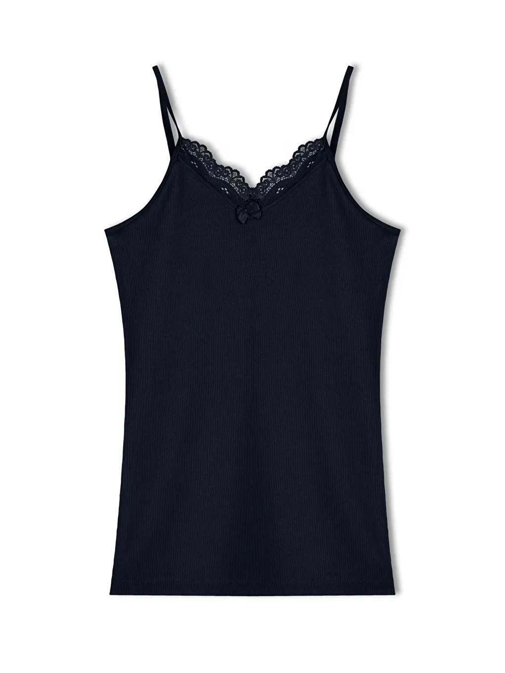 Lacivert Kaşkorse Yakası Dantel İnce Askılı Kadın Atlet